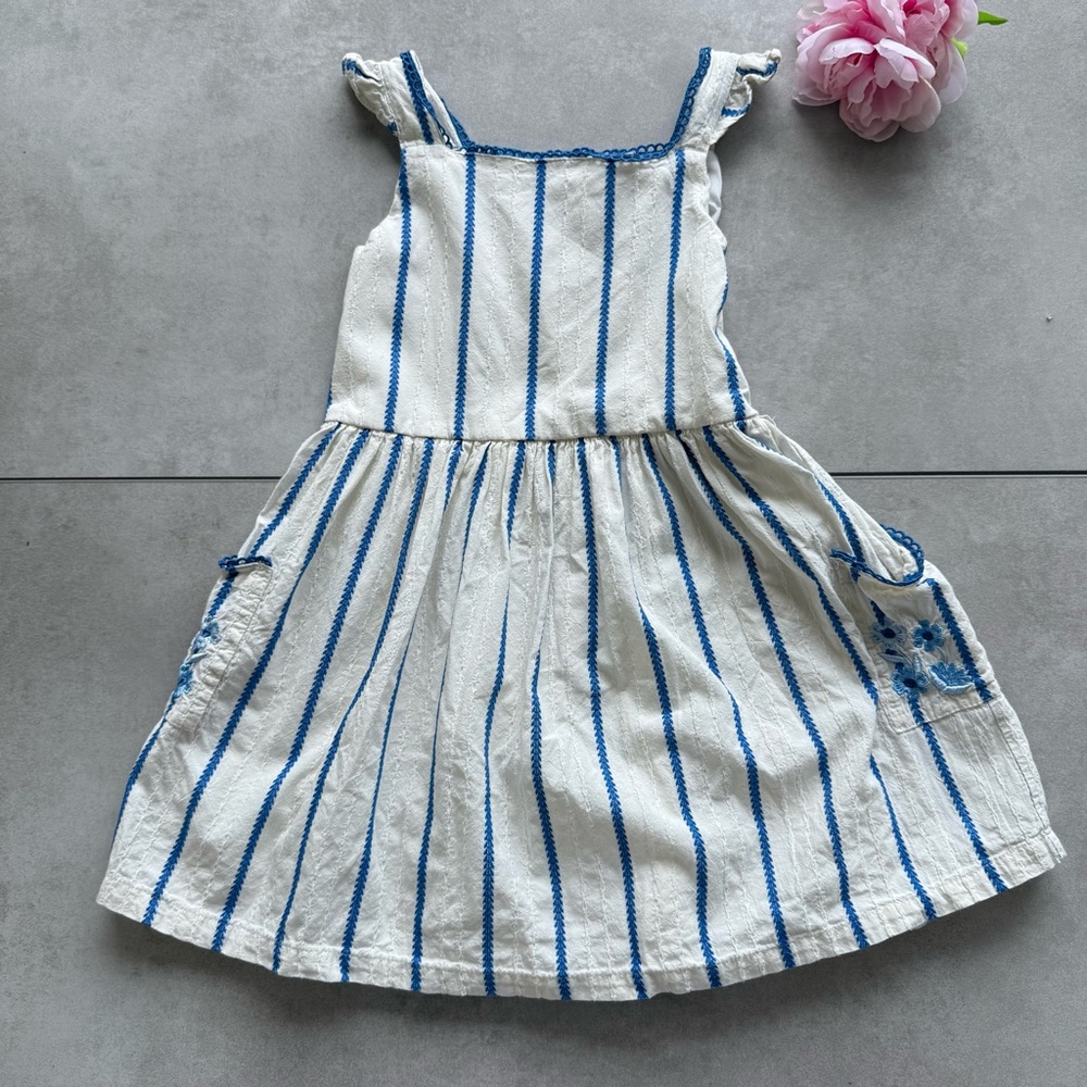 Rachel Zoe A Line Dress Size 6 White Blue Stripes Floral Embroidered Sleeveless